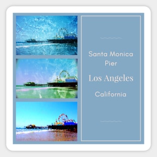 Square Blue Santa Monica Pier Collage Sticker